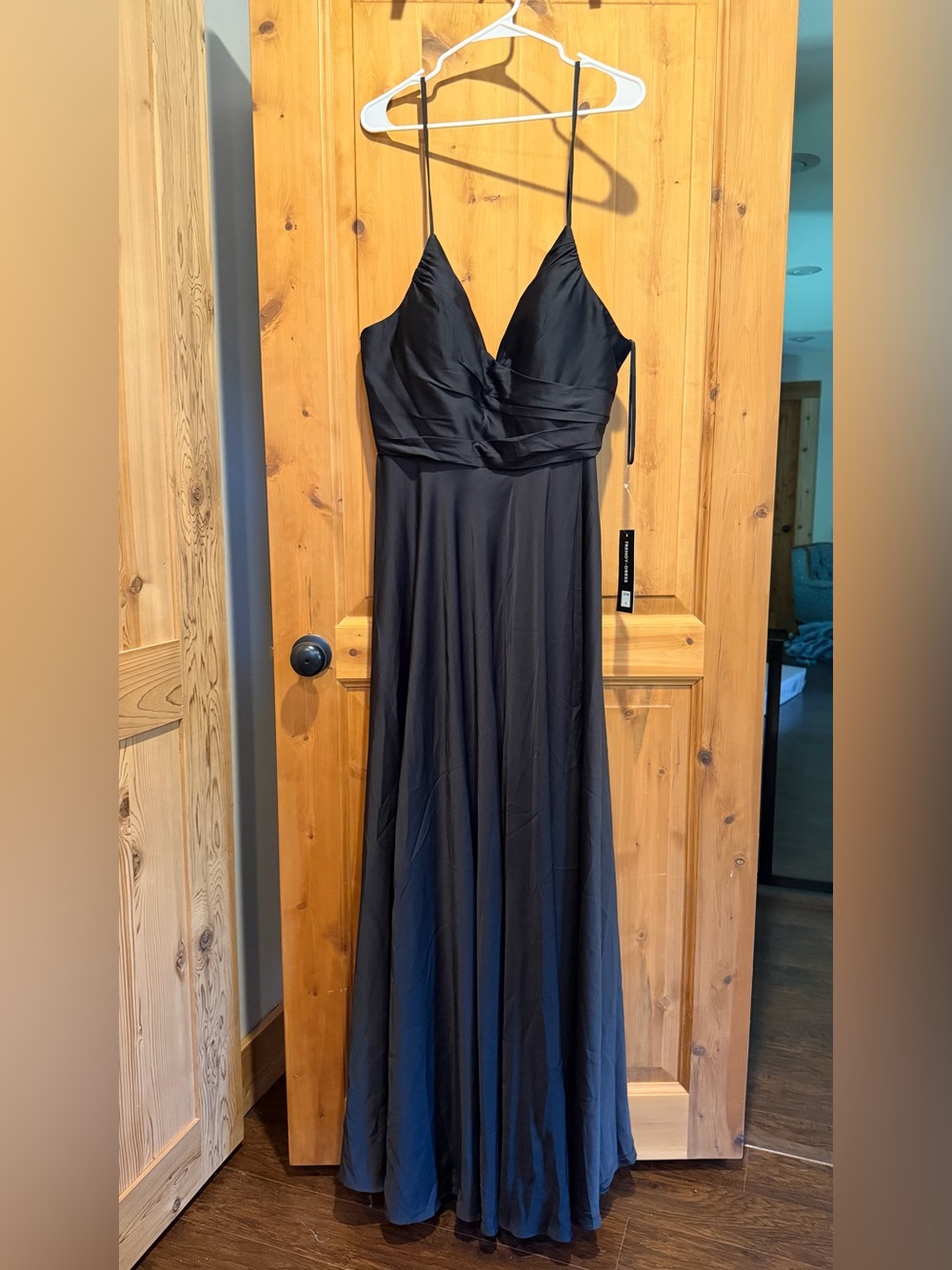 Cinderella Black Sating Spaghetti-Strap Maxi Bridesmaid/Formal Dress - NWT